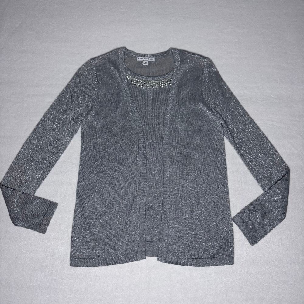 Silver Metallic Petite Notations Blouse